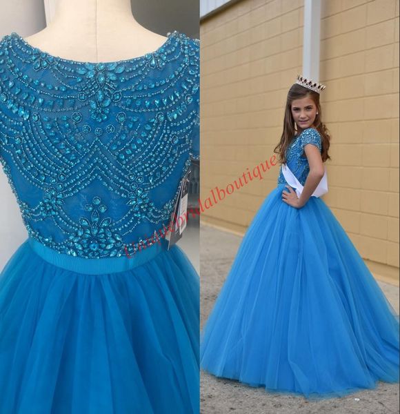 Famoso designer Little Girl Toddler Infant Baby Pageant Dresses 2019 Cap Maniche Principali perline Tulle Long Cute Kids Birthday Party Gown