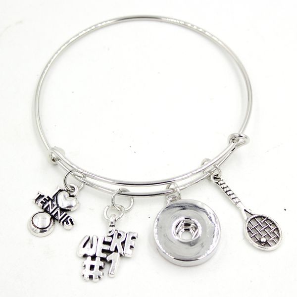 

new arrival diy interchangeable 18mm snap jewelry sport style i love tennis adjustable wire expandable snap banglesbracelet jewelry, Golden;silver