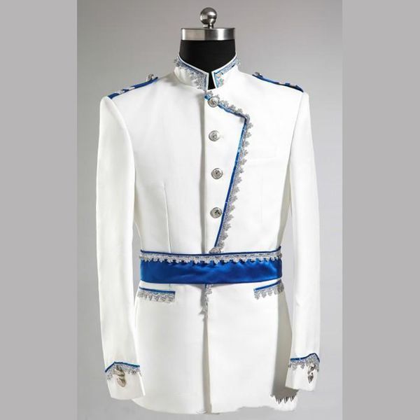 

wholesale- latest coat pant designs white and blue groom tuxedos slim fit mens wedding prom party suits bridegroom suit jacket+pants, White;black