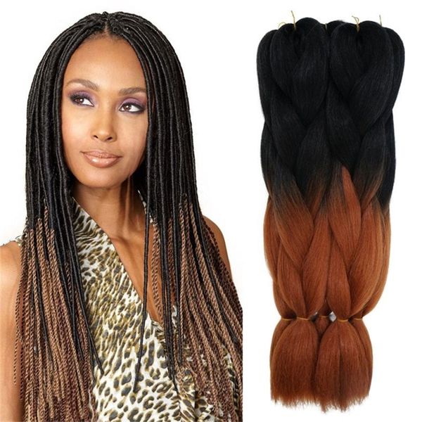 Ombre Kanekalon Braiding Hair Three Toned Jumbo Braids 24 Inch