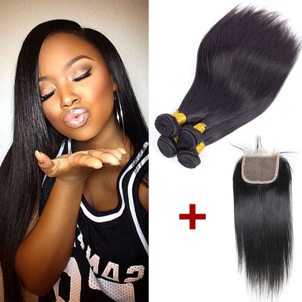 

cambodian human hair wefts 4 bundles with closure brazilian peruvian malaysian hair weave bundles unprocessed remy human hair deals, Black