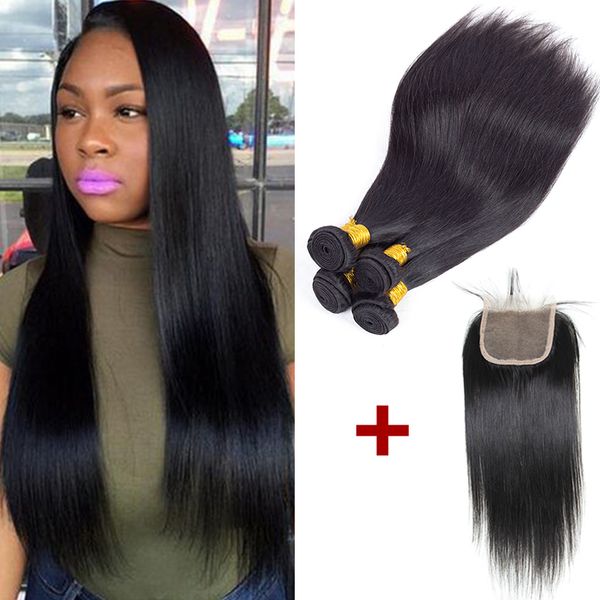 2019 Daily Deals 4 Bundles Peruvian Hair With Top Closure Straight