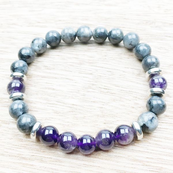 SN1023 Bracciale da uomo Ametista Nero Labradorite Boho Bracciale Gioielli curativi Natura Yoga Polso Mala Perline Bracciale Spedizione gratuita