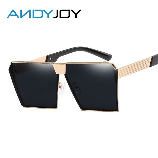

wholesale- andyjoy fashion square steampunk sunglasses men oversize metal mirror sun glasses women brand designer flat panel lens uv400, White;black