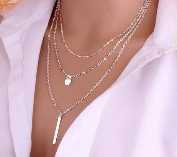 

new arrival charm jewelry women necklaces steampunk pendants copper beads multilayer necklace sequins metal accessories christmas gift, Silver