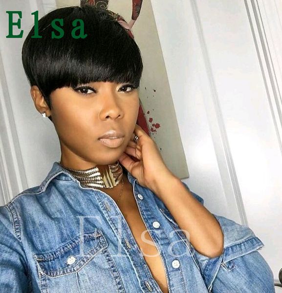 Rihanna Short Cut Bob Hair Glueless Natural Black Brazilian Virgin