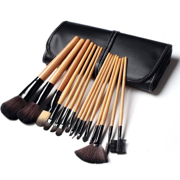 

15 pcs soft synthetic hair make up tools kit cosmetic brush beauty makeup brushes sets with leather case wood black color