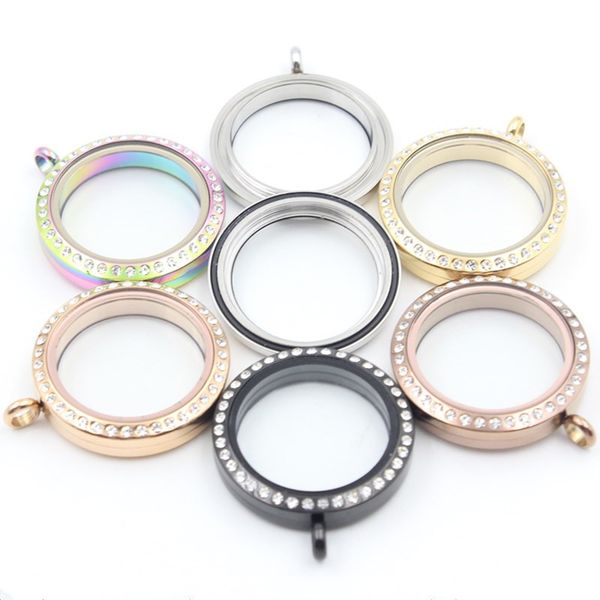 

panpan jewelry water proof 30mm 316l stainless steel floating charm lockets with crystals9901240, Silver