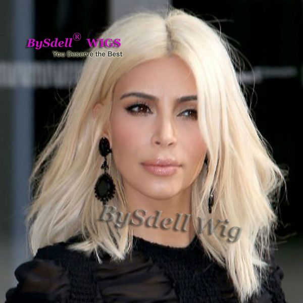 Hot Sale Celebrity Kim Kardashian Blonde Hairstyle Wig Synthetic