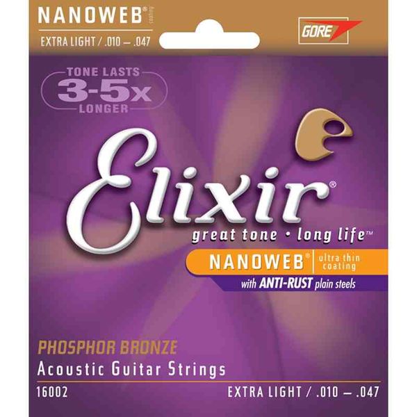 

Elixir 16002 Acoustic Guitar Strings 010-047 Free Shipping 3 Sets Phosphor Bronze With NANOWEB Ultra Thin Coating EXTRA LIGHT