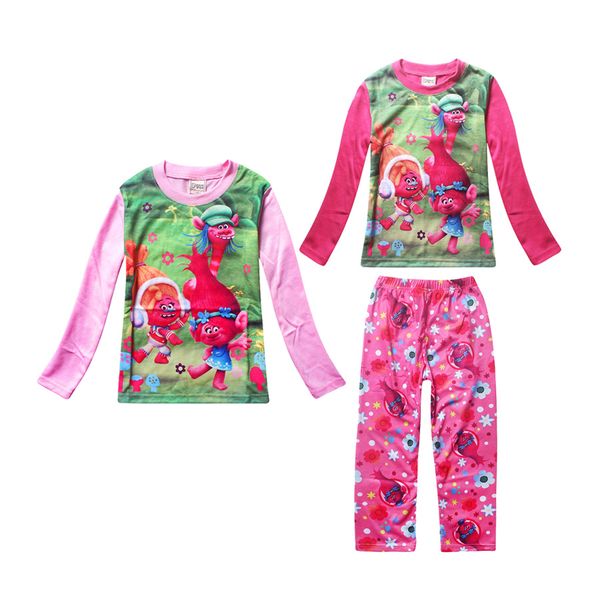 

мода милые девушки пижамы набор прекрасный аниме тролли мультфильм пижамы набор для 4-10yrs девочек дети ночь одежда набор горячей, Blue;red