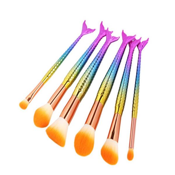 

Mermaid Makeup Brushes Sets 3D Colorful Professional Make Up Brushes Foundation Blush Cosmetic Brush Set Kit Tool 1set=6pcs 20sets
