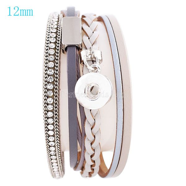 

wholesale- partnerbeads 20cm snap button real leather bracelets fit 12mm snaps with grey leather bracelets for women ks0614-s, Golden;silver