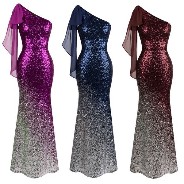 

Angel-fashions Женская Асимметричная Лента Постепенное Вечернее Платье с Блестками Рус