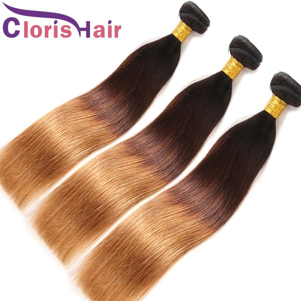 Ombre Peruvian Straight Bundles Dark Roots Blonde Virgin Human