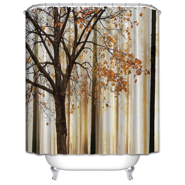 2019 Mildew Waterproof Polyester Shower Curtain Orange Brown Fall