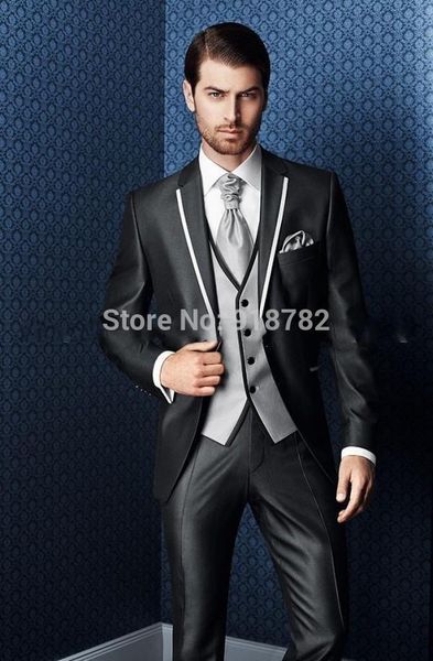 

wholesale- (jackets+vest+pants+tie) 2017 men suits slim fit custom made groom tuxedos black bridegroom wedding dress men's wedding suit, White;black