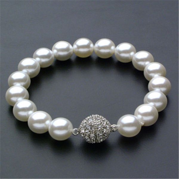

fashion 10mm genuine akoya white shell pearl bracelet 7.5", Black