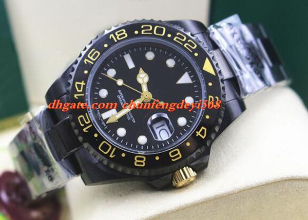 

fashion luxury black ii life ceramic bezel 116710 in dlc pvd automatic movement men watches quality, Slivery;brown