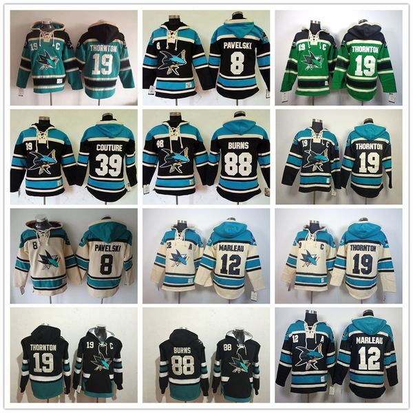 

san jose sharks hoodies 8 joe pavelski 12 patrick marleau 19 joe thornton 39 logan couture 88 brent burns hoody ice hockey sweatshirts, Black;red
