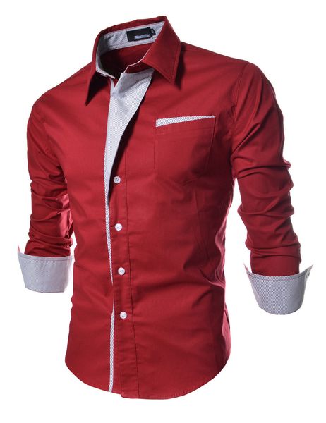 

wholesale- men's long sleeve shirt patchwork casual semi-formal style red white black navy new fashion drop shipping