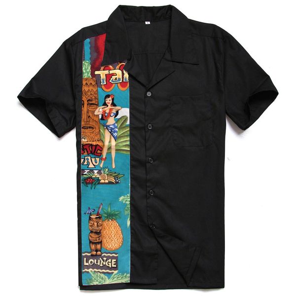 

wholesale- mens hawaiian shirts black original ethnic short sleeve shirts lightweight tattoo print panel casual brand clothing plus size, White;black