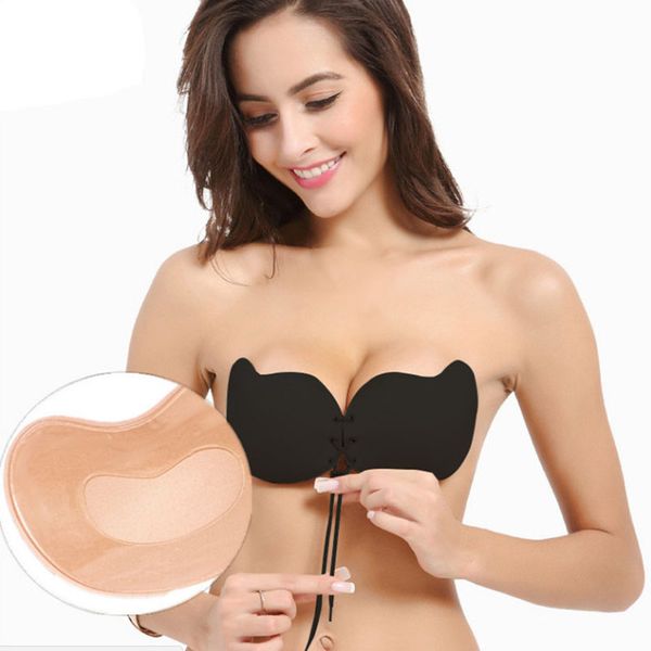 

Black And Nude Women Adhesive Stick Silicone Invisible Bra Magic Stick On Backless Freedom strapless Bra Gel Push Up breast immediately