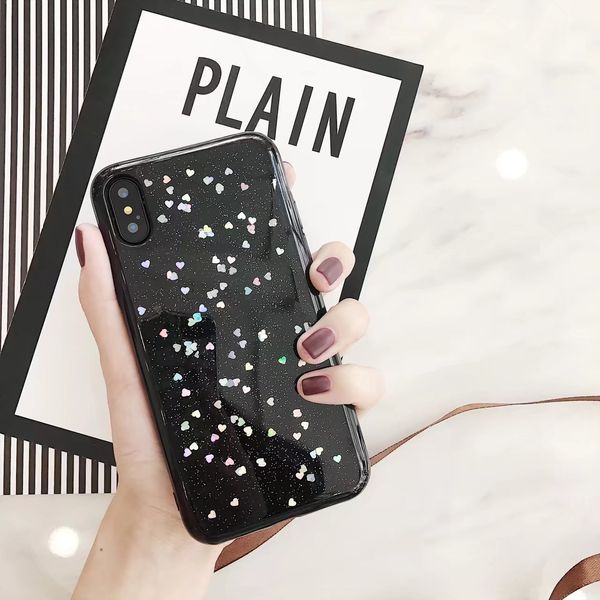 Moda Capa Bonito para iPhone 8 Plus iphone 8 Bling Coração Lantejoulas Girl Soft Silicone Case para iPhone X Capa