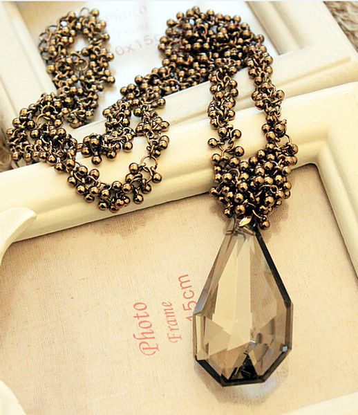 

wholesale-vintage crystal beads long necklace women fashion pendant new jewelry wholesale, Silver