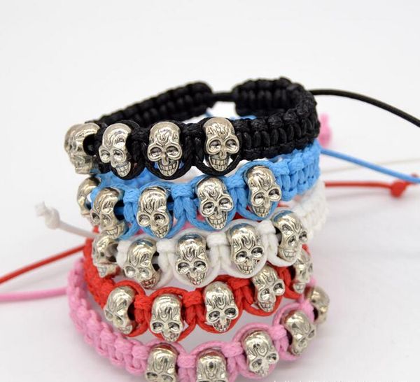 

good a++ fashion jewelry braided wax rope skull alloy fb252 mix order 20 pieces a lot charm bracelets, Golden;silver