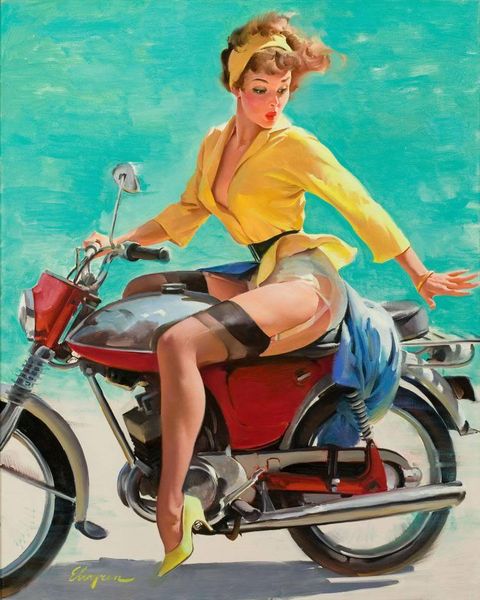 

Vintage pinup girl gil elvgren hand painted art oil painting po ter girl on motorcycle home wall decor canva multi ize