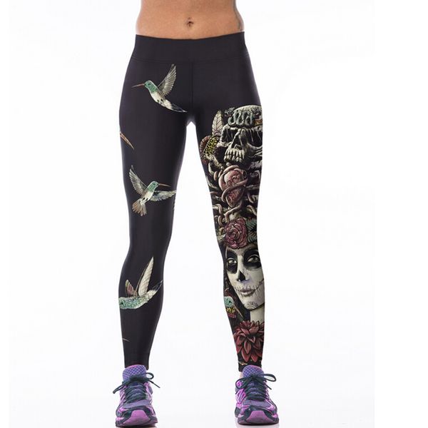

wholesale- 3d print leisureing leggings women skull girl birds printed fitness leggings workout clothes for women, Black