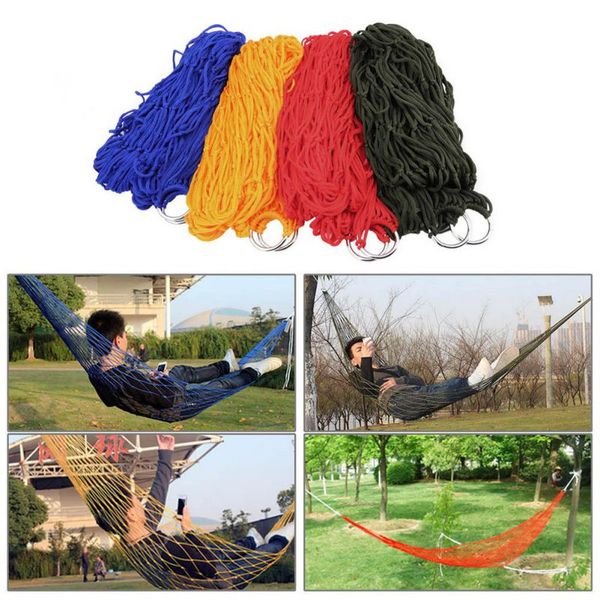 Atacado - Dormindo Mesh Hammock Balanço Dormindo cama Hammock Hamaca Hamac Jardim Portátil Exterior Camping Travel Mobiliário Nylon Bed HangNet