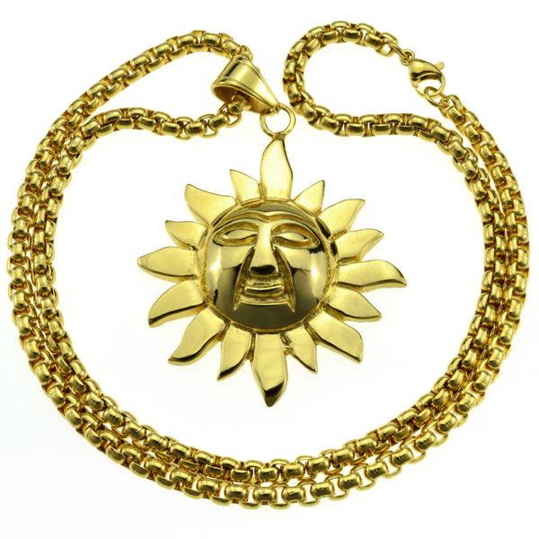 gioielli da uomo in oro 18 carati GP in acciaio inossidabile con pendente a forma di sole per collana N234