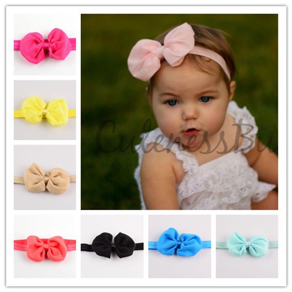 

14colors girls 3.94'' chiffon hair bows with elastic hair band 60pcs/lot kids headwear diy accessory fdb130