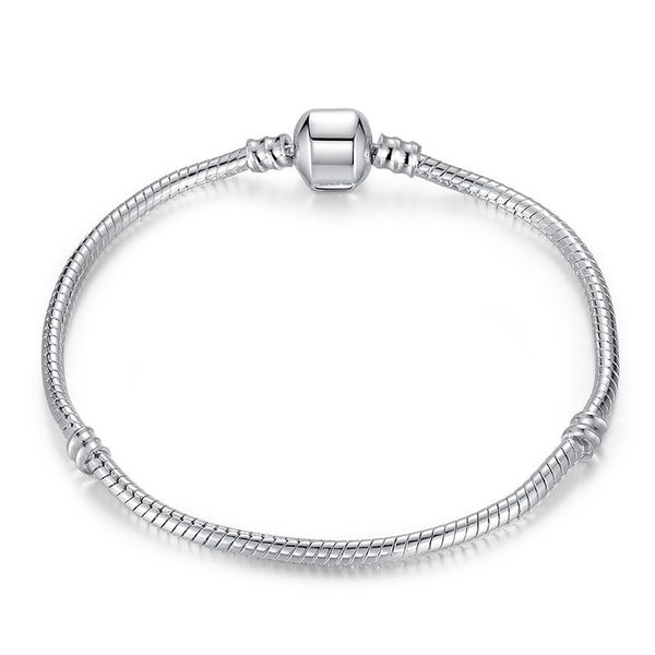 

1pc drop hipping ilver plated bracelet with logo women nake chain luxury brand charm bead for pandora bangle bracelet children gift