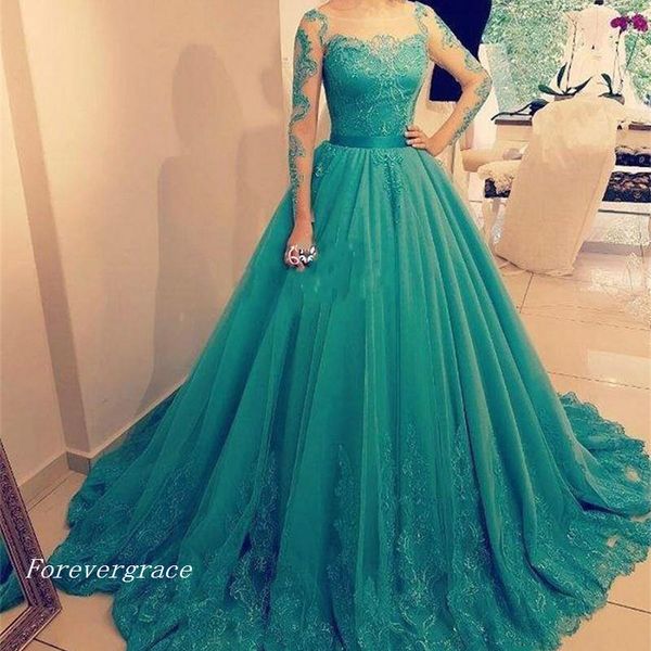 

vintage green lace applique evening dress modest arabic africa illusion sheer long sleeves formal party gown custom made plus size, Black;red