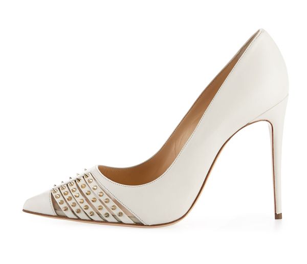 

zandina womens ladies 100mm high heel pumps rivets spikes pointed toe party dress evening stiletto shoes white matte, Black