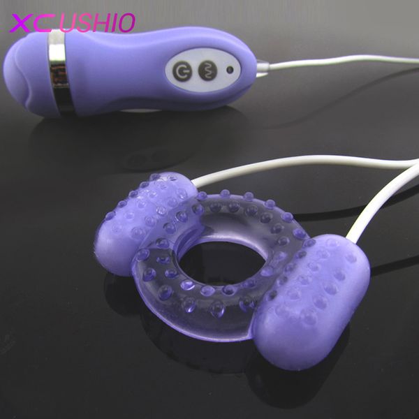 New Clit Dual Vibrating Cock Ring Vibrazione delle doppie uova Wired Remote Control Electric Penis Rings Vibrator Toys for Men Woman 0701