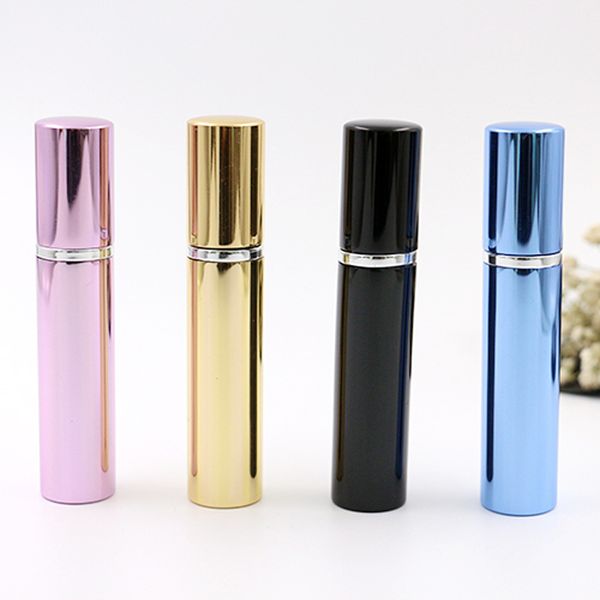 Lusso 7ml Viaggio Bottiglia di profumo in alluminio Tubo Brillante Bottiglie luminose Atomizzatore Spray Viaggio Vetro Tubo ricaricabile Vail Atomizzazione Contenitore di liquidi Imballaggio campione