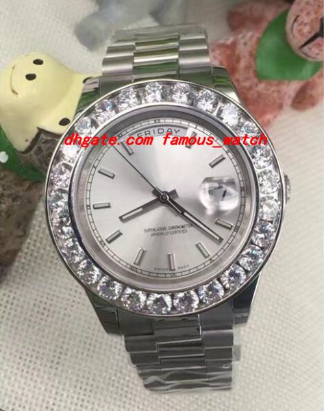 

luxury watches white gold w/ mens bigger diamond & ceramic bezel 41mm automatic mechanical movement men watch wristwatch, Slivery;brown