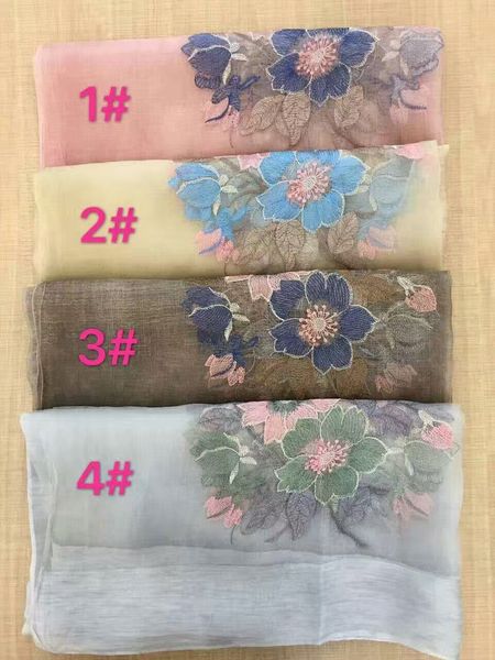 

2017 new silk wool floral embroidery scarf shawl wrap 4 colors mixed 5pcs/lot #4020, Blue;gray