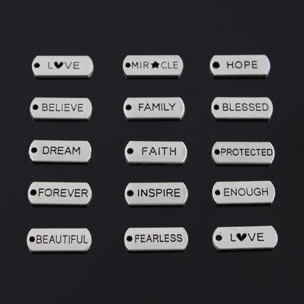 

wholesale- 15types charms faith love believe family 20pcs 21*8mm tibetan silver plated pendants antique jewelry making diy handmade craft, Bronze;silver