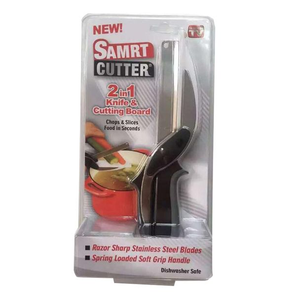 

2017 Kitchen Clever Smart Cutter 2 in 1 Knife Cutting Board Scissors Accessories Food Cheese Meat Vegetable Stainless Steel Cutter