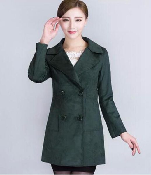 

women in the spring and autumn leisure fashion show thin faux suede double-breasted trench coat thin model / m-4xl, Black