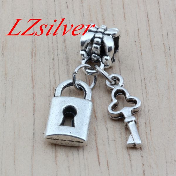 

100шт / много античная серебряный замок ключ сплава мотаться charm beads ручной работы diy ювелирных изделий европейского браслета, Bronze;silver