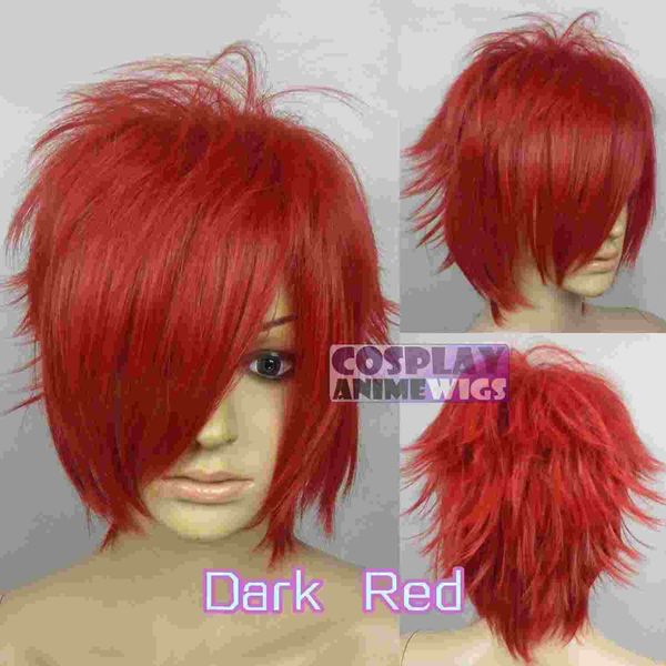 

30cm dark red heat styleable shaggy cut cosplay wigs 72_ddr, Golden;white