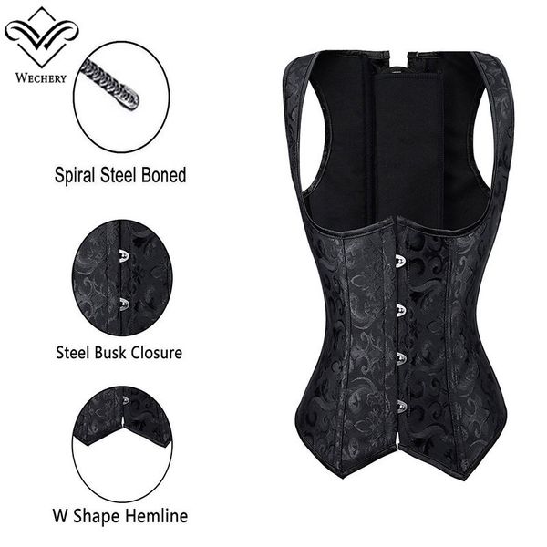 Mulheres Brocado Cintura Cincher Underbust Corso Colete Gothic Slimming Corsets Steam Steampunk Roupa Plus Size S-6XL