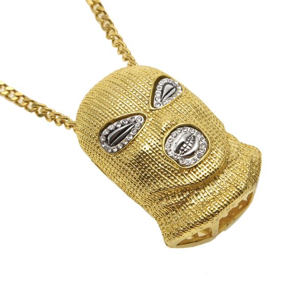 

MCW Hip Hop Style Pendant Anti-Terrorism Headgear Shape Rhinestone Imbedded Pendant Necklace for Men's Jewelry Two Colors