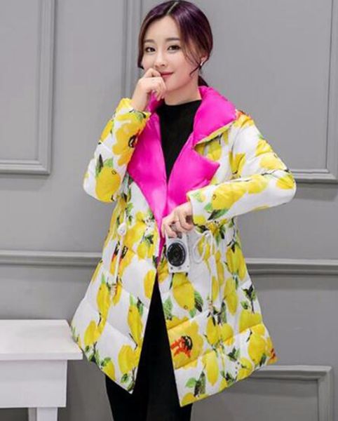 

han edition british women winter new boutique personality printed thickening cotton-padded jacket down jacket coat / s, Black